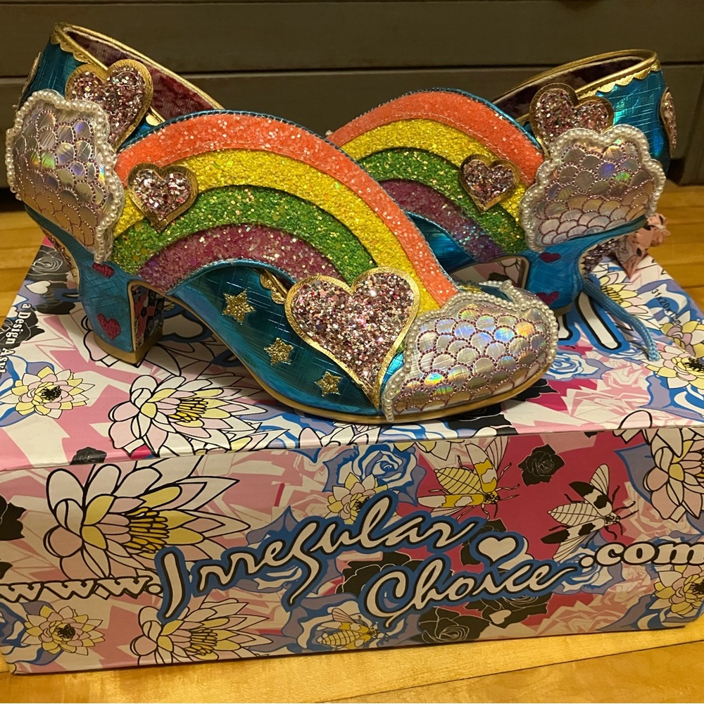 NIB Irregular Choice Rainbow Glitter Heels - Multicolor